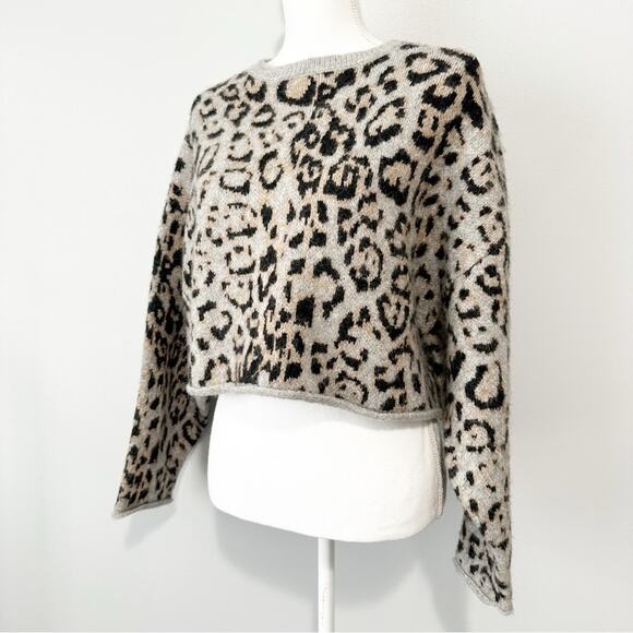 Zara cropped leopard print sweater size large wool crew neck mobwife - Picture 3 of 9